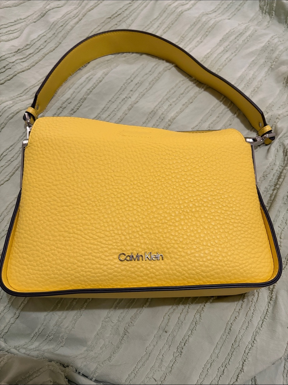 Calvin Klein Bright Yellow Pebbled Leather Shoulder Bag